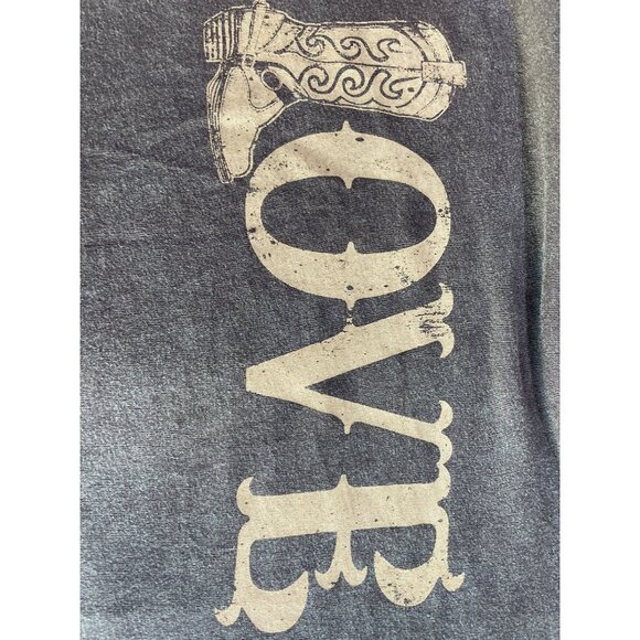 Caution to the Wind T Shirt Sz L Brown Distressed Cropped LOve - Picture 3 of 6